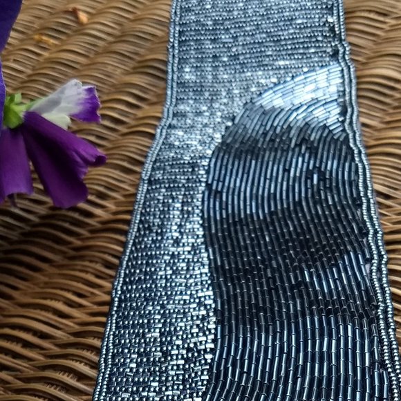 vintage 80s hematite grey seed bead belt clutch set - Picture 3 of 15